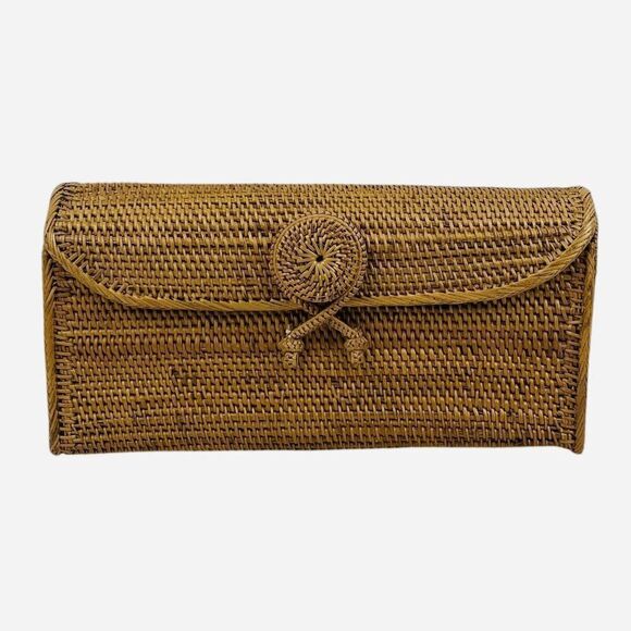 Peggy Fisher Woven Clutch Purse Natural Bali Hancock Baskets Handmade Boho Cute - Picture 1 of 16